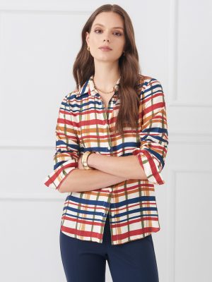 Madeline Silk Blend Shirt in Plaid Flourish