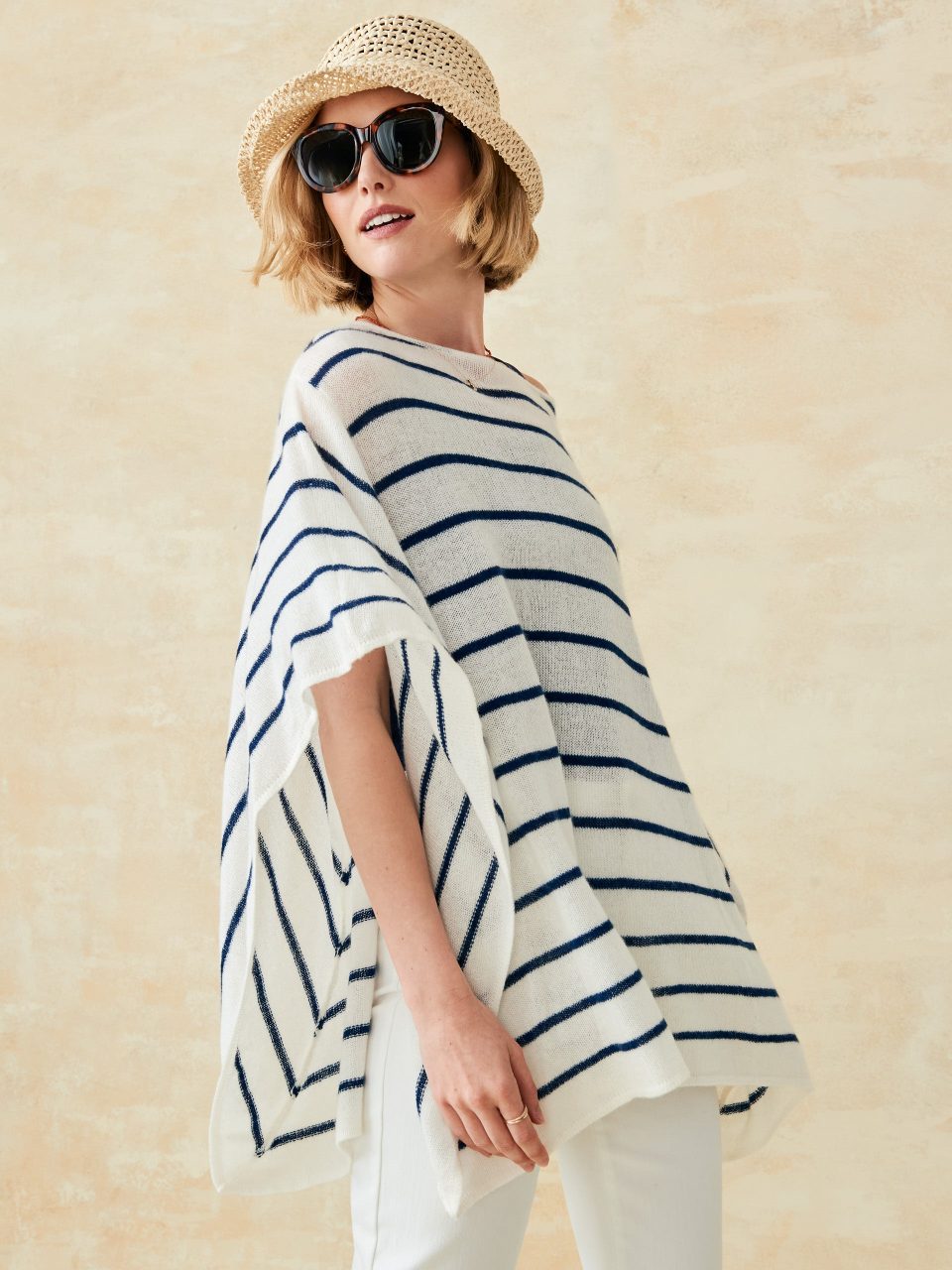 Samrithi Cashmere Poncho in Stripe