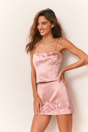 Nadina Satin Bow Detail Mini Skirt