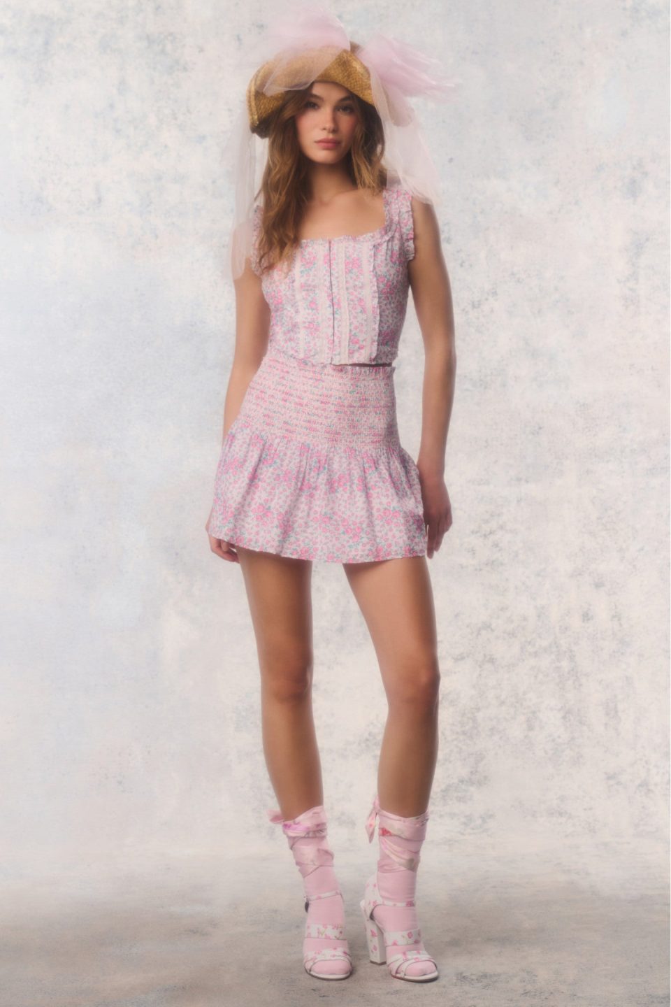 Re-Edition Misty Floral Cotton Mini Skirt